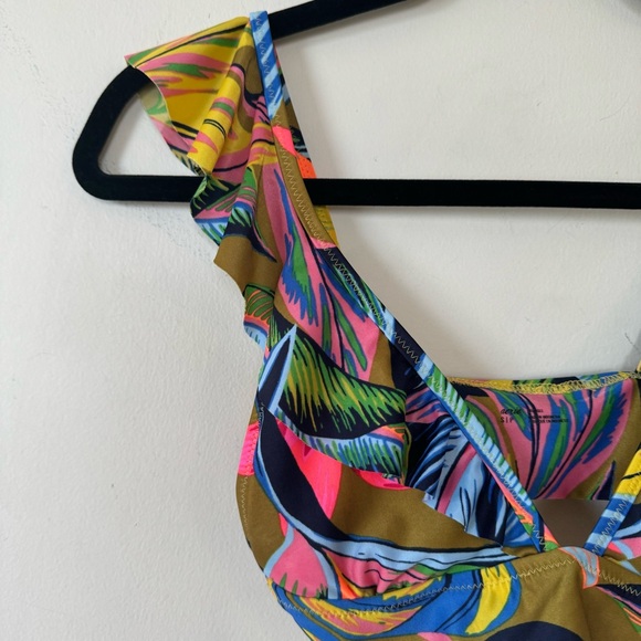 5 For $50🔥 NWOT Aerie Tropical Floral Ruffle Longline Bikini Top S - Picture 4 of 8